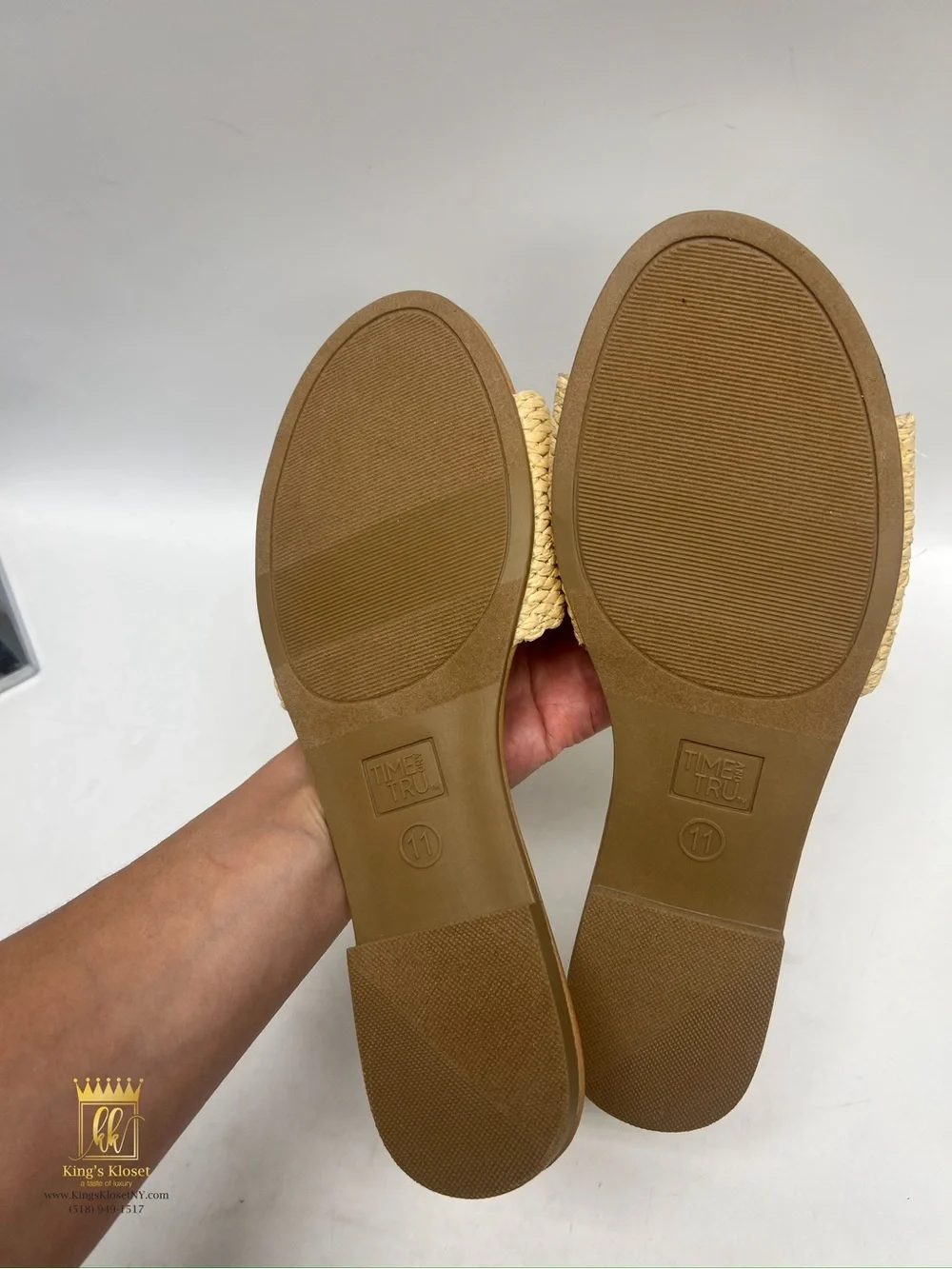 Time and Tru Tan Slide Sandals with Braided Knot Strap